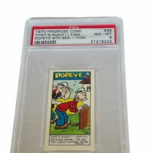 Popeye Sailor Man Trading Card Primrose Sweets Candy England 1970 vintage Olive Oyl Swee Pea Wimpy Brutus Oscar #26 graded PSA 8 fence