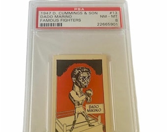 Daddo Marino #13 Tarjeta de tabaco swop de boxeo 1947 D Cummings Son Famous Fighters Graded PSA 8 Mint RARE recuerdos en miniatura Glasgow