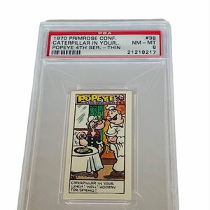 Popeye Sailor Man Trading Card Primrose Sweets Candy England 1970 vintage Olive Oyl Swee Pea Wimpy Brutus Oscar #38 graded PSA 8 Rough House