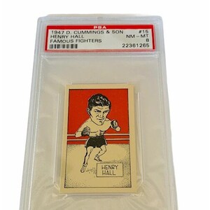 Harry Hall # 15 Cartão de troca de boxe e tabaco 1947 D Cummings Son Famous Fighters com classificação PSA 8 Mint RARE miniatura memorabilia