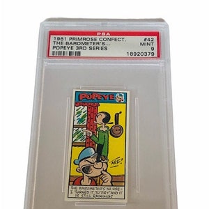 Popeye Sailor Man Trading Card Primrose Sweets Candy England 1970 vintage Olive Oyl Swee Pea Wimpy Brutus Oscar #42 graded PSA 9 raining