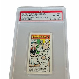 Popeye Sailor Man Trading Card Primrose Sweets Candy England 1970 vintage Olive Oyl Swee Pea Wimpy Brutus Oscar #27 graded PSA 8 Rough House