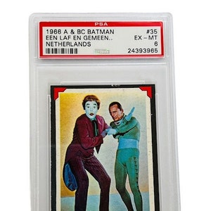Batman Trading Card 1966 Topps VERSIÓN HOLANDA Tcg Publicaciones periódicas dc Comics PSA 6 liga de la justicia #35 Joker Riddler Gemeen