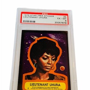 Star Trek Trading Card Sticker 1976 Topps Enterprise originele serie vtg memorabilia beoordeeld PSA 6 Luitenant Uhura #6 Nichelle Nichols