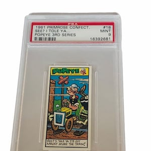 Popeye Sailor Man Trading Card Primrose Sweets Candy England 1970 vintage Olive Oyl Swee Pea Wimpy Brutus Oscar #18 graded PSA 9 train