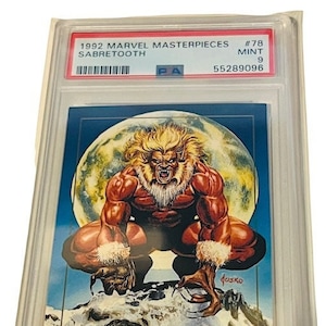 Marvel Masterpieces Trading Card Comic Sky Box Avengers X-Men Spider-Man Super Hero 1992 rookie rc Graded PSA 9 Mint SabreTooth #78 POP 18