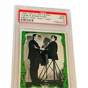 Horror Universal Monster You'll Die Laughing Trading Card Vintage 1980 Topps Spook Graded PSA 9 Mint Frankenstein #29 I Like marionet Karloff