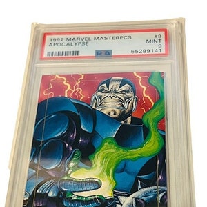 Marvel Masterpieces Trading Card Comic Sky Box Avenger X-Men Spider-Man Super Hero 1992 rookie rc Graded PSA 9 Mint Apocalypse #9 POP 13 sp
