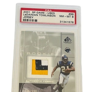 Ladainian Tomlinson Rookie RC 2001 SP-match Begagnad tröja /500 PSA 8 Chargers