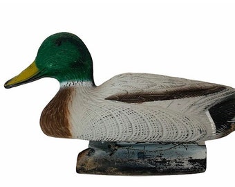 Duck Decoy vintage hunting Mallard canvasback figure plastic rubber 14&quot; hollow whistling bird vtg marbled Alabio pond lake Flambeau USA
