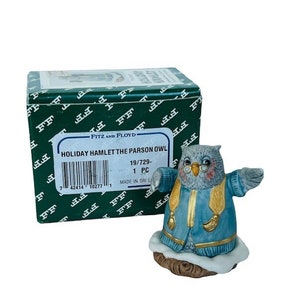 Fitz Floyd Holiday Hamlet Christmas Figurine box anthropomorphic Parson Owl bird