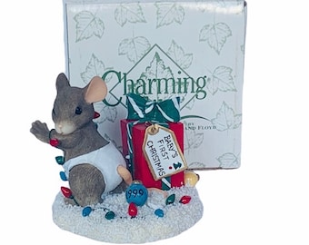 FIGURA DE COLAS ENCANTADORAS cuentos ratón ratones escultura en miniatura Nib Box Fitz Floyd Silvestri antropomórfico Bebés primer pañal de primera Navidad