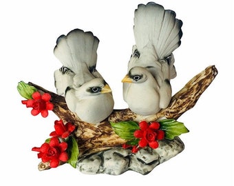 CAPODIMONTE PORCELAIN FLOWER Italy figurine sculpture Italian art floral vintage mcm vtg Savastano Gricci Doves Birds mistletoe