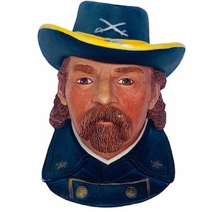 BOSSON CHALKWARE BUST George Custer civil war 1984 vintage england britain congleton wall hanging figurine sculpture uk vtg face legend