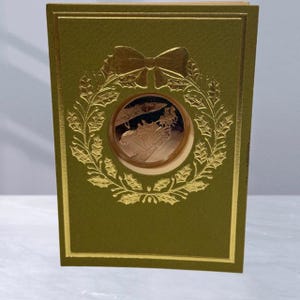 Franklin Mint Gold Coin Christmas Card Holiday Vtg 1970s Horse Carriage Western