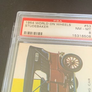 1954 World on Wheels trading card sports classic car automobile Graded slabbed PSA 8 Mint RARE vintage #53 Studebaker 1906 Touring image 3