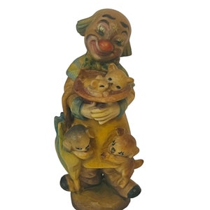 Anri Ferrandiz Italia Figura tallada a mano madera Vtg firmado RARE payaso cachorro gatos