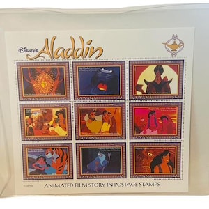 Set de timbres-poste de collection Walt Disney Histoires d'animaux Aladdin Jasmine Guyana