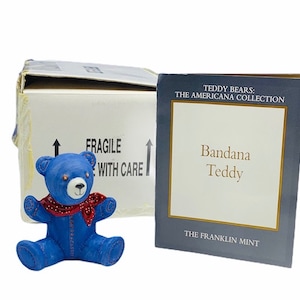FRANKLIN MINT TEDDY bear The Americana collection figurine sculpture retired limited edition decor gift nib box coa vintage bandana denim
