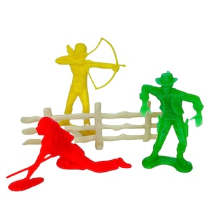 Cowboys and Native lot vtg western toys red yellow green plastic 1960s marx US19
