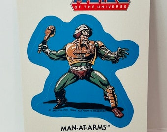 Pegatina de tarjeta coleccionable de Masters of Universe, rompecabezas de Mattel de He-Man 1984, Man At Arms