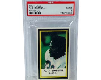 OJ Simpson 1971 Dell Hand Cut 2nd year Buffalo Bills jersey Graded PSA 9 Mint HOF hall of fame non auto rookie rc Very Low Population pop sp