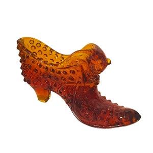 Fenton Art Glass Shoe Figurine Secret Slipper Boot Heel Cat Hobnail Orange Red 7