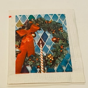 Domino sugar packet sign paper ephemera advertising vtg memorabilia 1960s hotel motel diner restaurant Christmas Seasons Greetings wreath