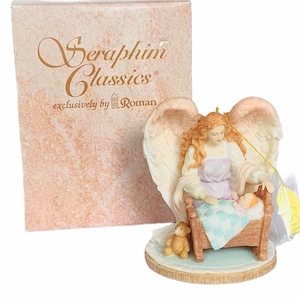 SERAPHIM CLASSICS ANGEL 1997 ローマの置物 彫像 彫刻 花 花柄 ヴィンテージ 引退 見守る 78027 ペン先箱 新品 ベビーベッド