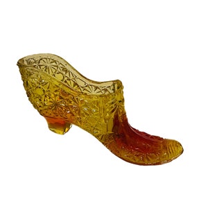 Fenton Art Glass Shoe Figurine Secret Slipper Boot cat Orange Red hobnail swirl