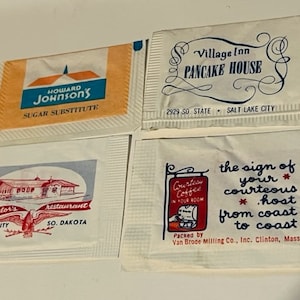Sugar packet LOT 1960s advertising ephemera ad Howard Johnson Rapid City Taylors Village Inn Pancake House San Diego Salt Lake City Utah