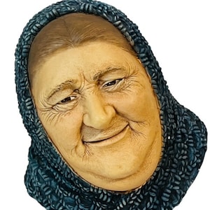 Bosson Chalkware Legend Face Figurine England Wall Bust Box 1994 Fisherwoman vtg