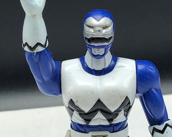 1998 BANDAI POWER RANGERS vintage mighty morphin action figure toy Blue white holster robots space sci fi