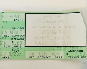 Aerosmith Feyline Concert Ticket Stub pop memorabilia música heavy metal country efímera coleccionable vtg 1976 Mcnichols Denver Colorado