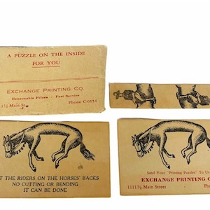 TRUQUES DE MÁGICA VINTAGE 1940 Raro brinquedo colecionável conjunto de mágico kit antigo Houdini Royal Shop Exchange Impressão Cavalos Cavaleiros Main St puzzle