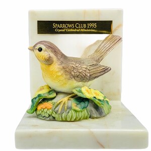SPARROW BOOK END bookend figurine statue sculpture gift vintage bird decor porcelain flowers floral God cares for me bible verse vtg 2