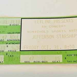 Jefferson Starship Concert Ticket Stub Pop Erinnerungsstücke Musik Heavy Metal Country Ephemera Sammlerstück VTG 1976 Denver Colorado Mcnichols