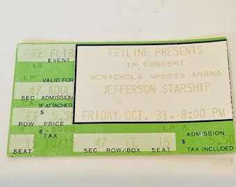 Entrada para el concierto de Jefferson Starship, recuerdos pop, música, heavy metal, country, efímera, coleccionable, vtg, 1976, Denver, Colorado, Mcnichols