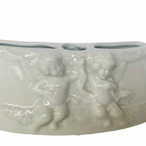 Dresden Porcelain Indoor Planter small flower stem pot cherub angel figurine decor gift West Germany W vintage antique victorian