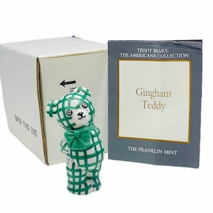 FRANKLIN MINT TEDDY bear The Americana collection figurine sculpture retired limited edition decor gift nib box coa vintage Gingham green