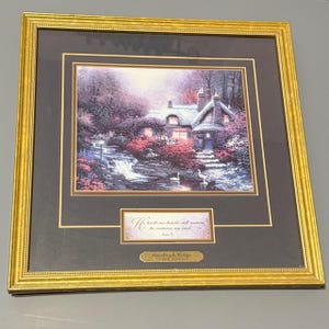 Thomas Kinkade Framed Print Picture 14X14 COA Swanbrooke Cottage Psalm 23 Gold