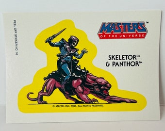 Pegatina de tarjeta coleccionable de Masters of Universe de 1984, rompecabezas de Mattel, He-Man, Skeletor, Panthor, vintage.