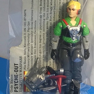 GI JOE HASBRO Vintage Action Figur original 100 % komplett lose mit Waffen Zubehör DateiKarte 1987 Psych aus trügerischen Krieg Blondine