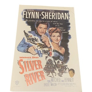 Bioscoop Poster Lobby Card Vintage reclame ephemera 17X11 muur hangende decor jaren 1960 Silver River Errol Flynn Ann Sheridan BC1