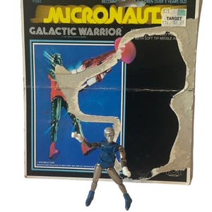 Micronauts Action Figure Toy Vtg Robot 1979 Mego Card Galactic Warrior Blue BMC1
