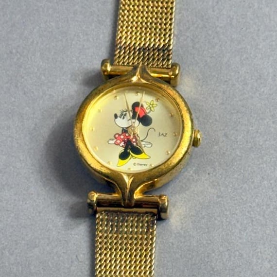 Rare Vintage Jaz ladies Disney Mickey and Minnie Mouse musical watch NEW BATTERY Minnie Mouse Seiko Jaz Watch Unworn HTF Rare Easy Read Gold  main image 2