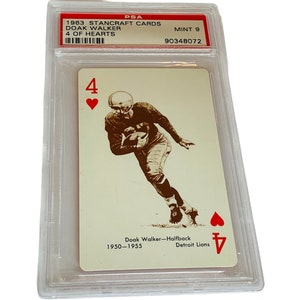 Doak Walker 1963 Stancraft Karten 4 von Herzen Graded Psa Mint 9 Detroit Lions Jersey Ruhm Halle hof nicht auto sp selten