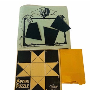 VINTAGE MAGIC TRICKS 1940s Rare toy collectible magician set kit antique Houdini Royal Shop Devil 8 point square puzzle Sherms creations