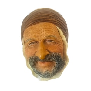 Bosson Chalkware Legend bust face figurine sculpture Persian arab turbin beard