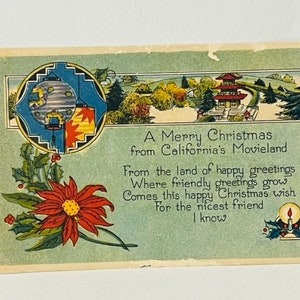 Postcard vtg Antique Ephemera Post Card Merry Christmas California Movieland CA